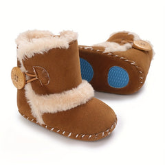 Baby Girls Toddler Boots With Botton Soft Sole Fleece Walking Shoes