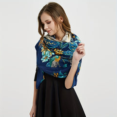 Satin Square Scarf Bird Flower Printed Sunscreen Large Shawl