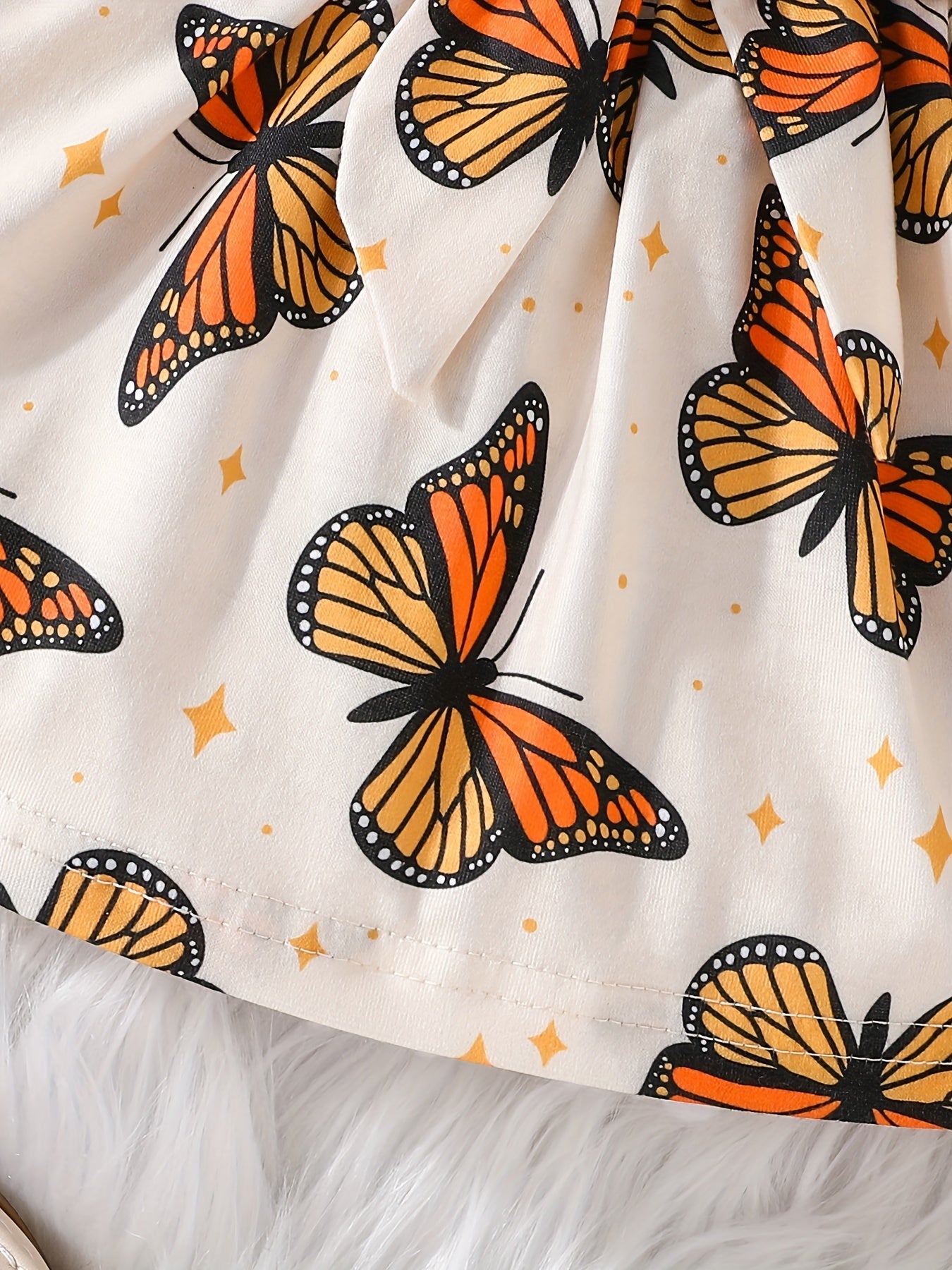 Baby Girls Butterfly Print Dress with Bow Belt for Spring and Autumn