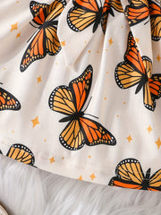 Baby Girls Butterfly Print Dress with Bow Belt for Spring and Autumn