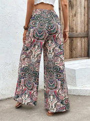 Paisley Print Wide Leg Pants High Waist Boho Long Length