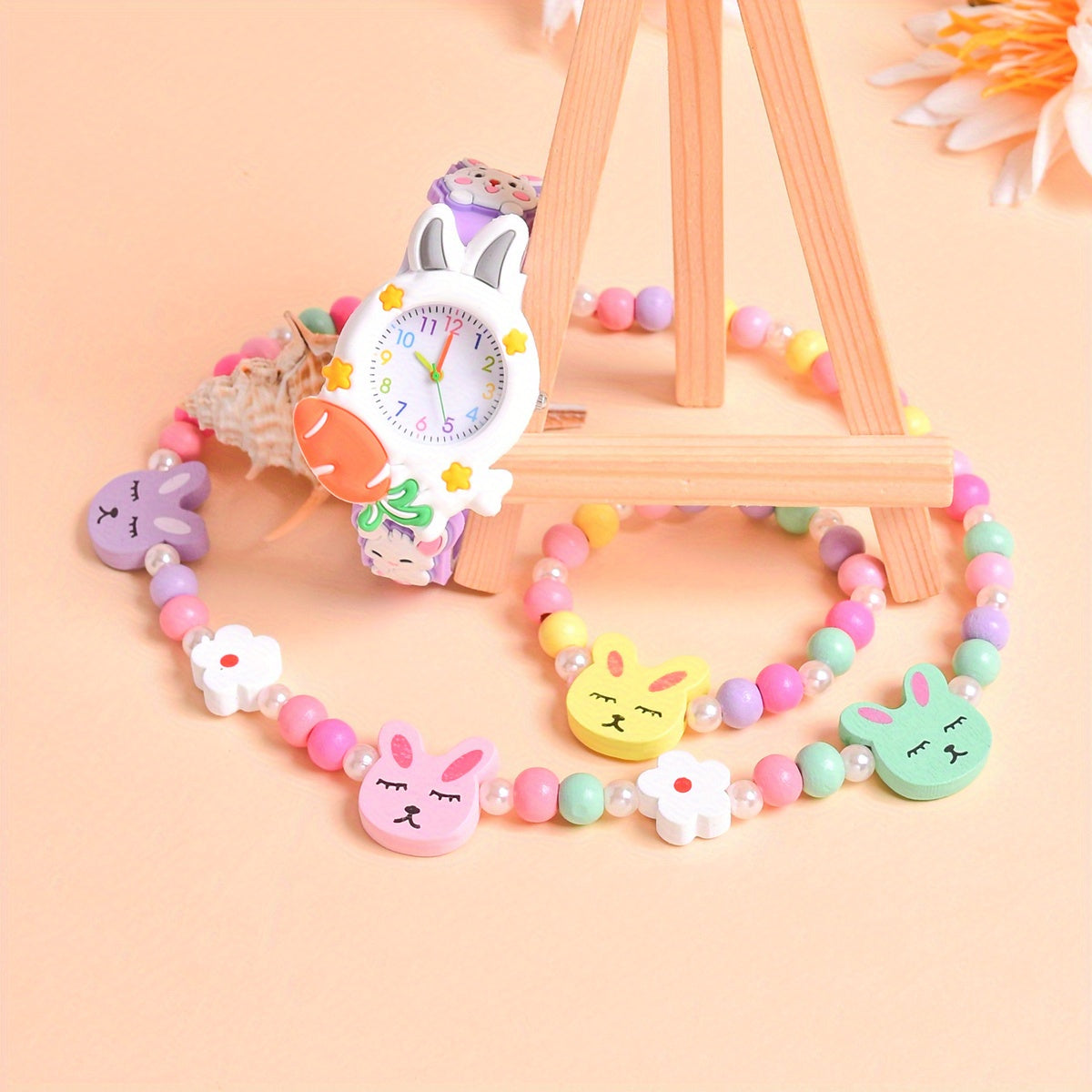 Carrot Bunny Girl's Watch Set with Bracelet & Necklace