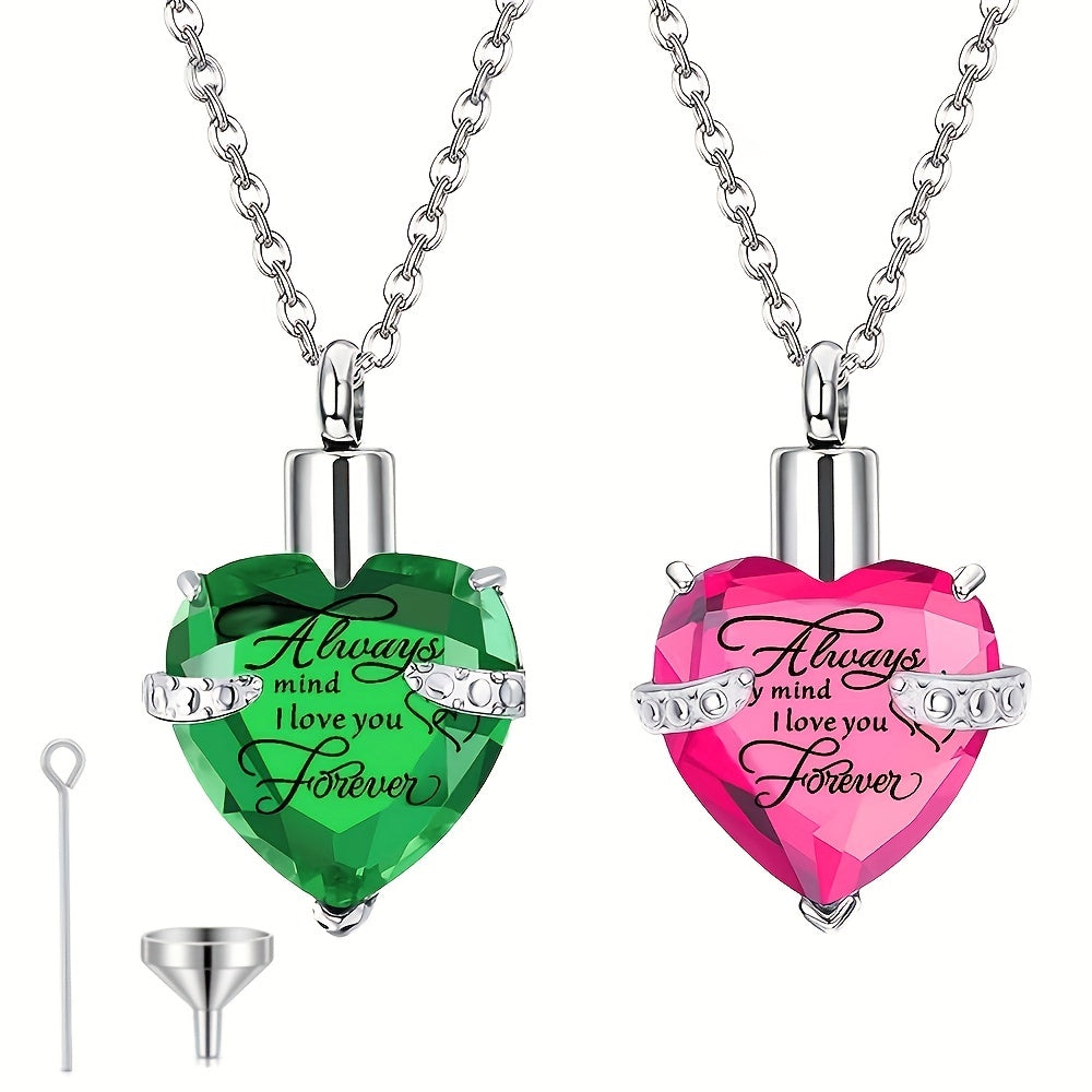 Heart Shaped Pet Ashes Necklace Stainless Steel Crystal Glass Keepsake Pendant
