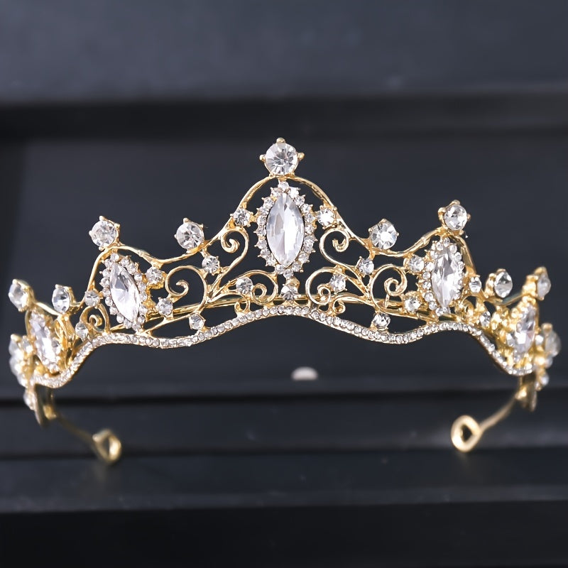 Golden Rhinestone Crown Headband Wedding Tiara