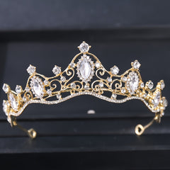 Golden Rhinestone Crown Headband Wedding Tiara