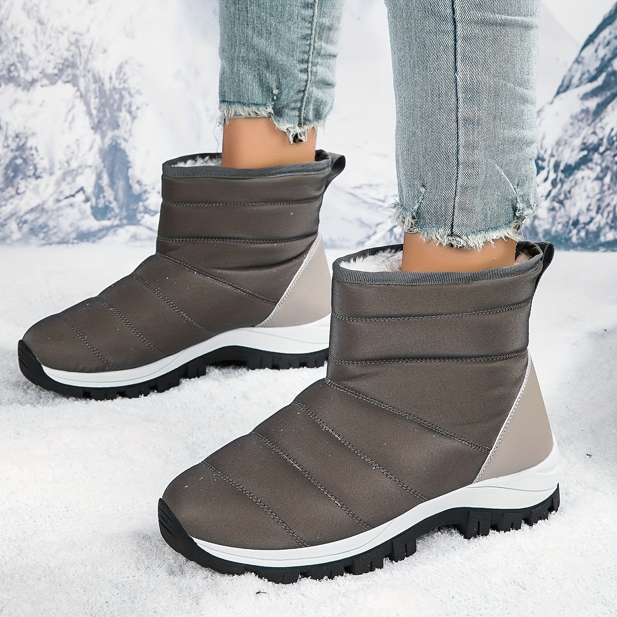 Waterproof Plush Lined Furry Thermal Snow Boots Fall Winter Keep Warm