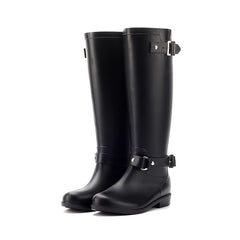 Women's Chunky Low Heel Knee High Rain Boots Waterproof