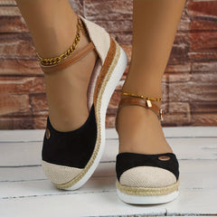 Women's Colorblock Casual Sandals Ankle Strap Buckle Wedge Shoes