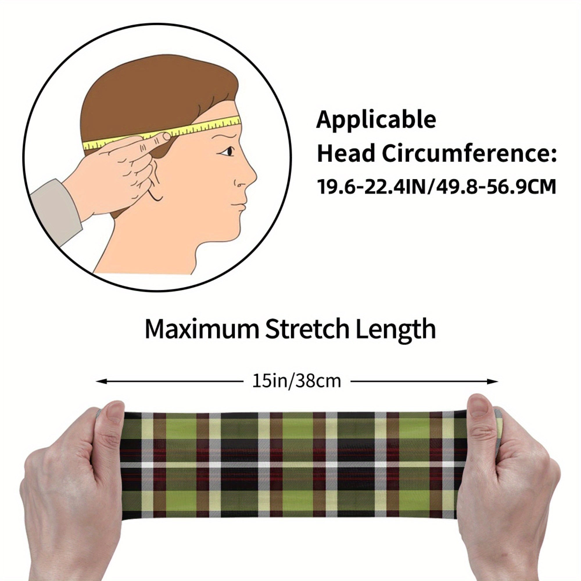 Men's Vintage Plaid Headband Olive Green Gray Grip Hairband Gym Running Casual