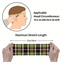 Men's Vintage Plaid Headband Olive Green Gray Grip Hairband Gym Running Casual