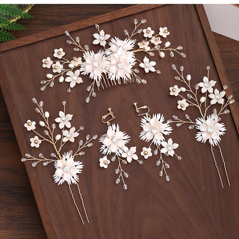 Bridal Floral Pearl Hair Accessories Wedding Hair Pins Hair Comb