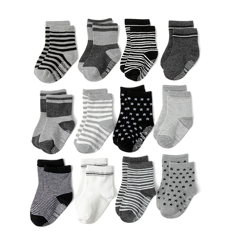 Baby Stars Striped Print Crew Socks Non slip Cotton Toddler Socks