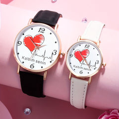 2pcs Heart Romantic Couple Watches PU Leather Gift