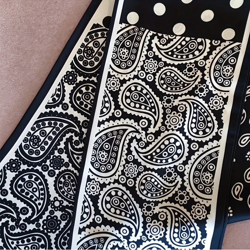 Polka Dot Paisley Print Neckerchief Silk Scarf Double Layer Hair Ribbon