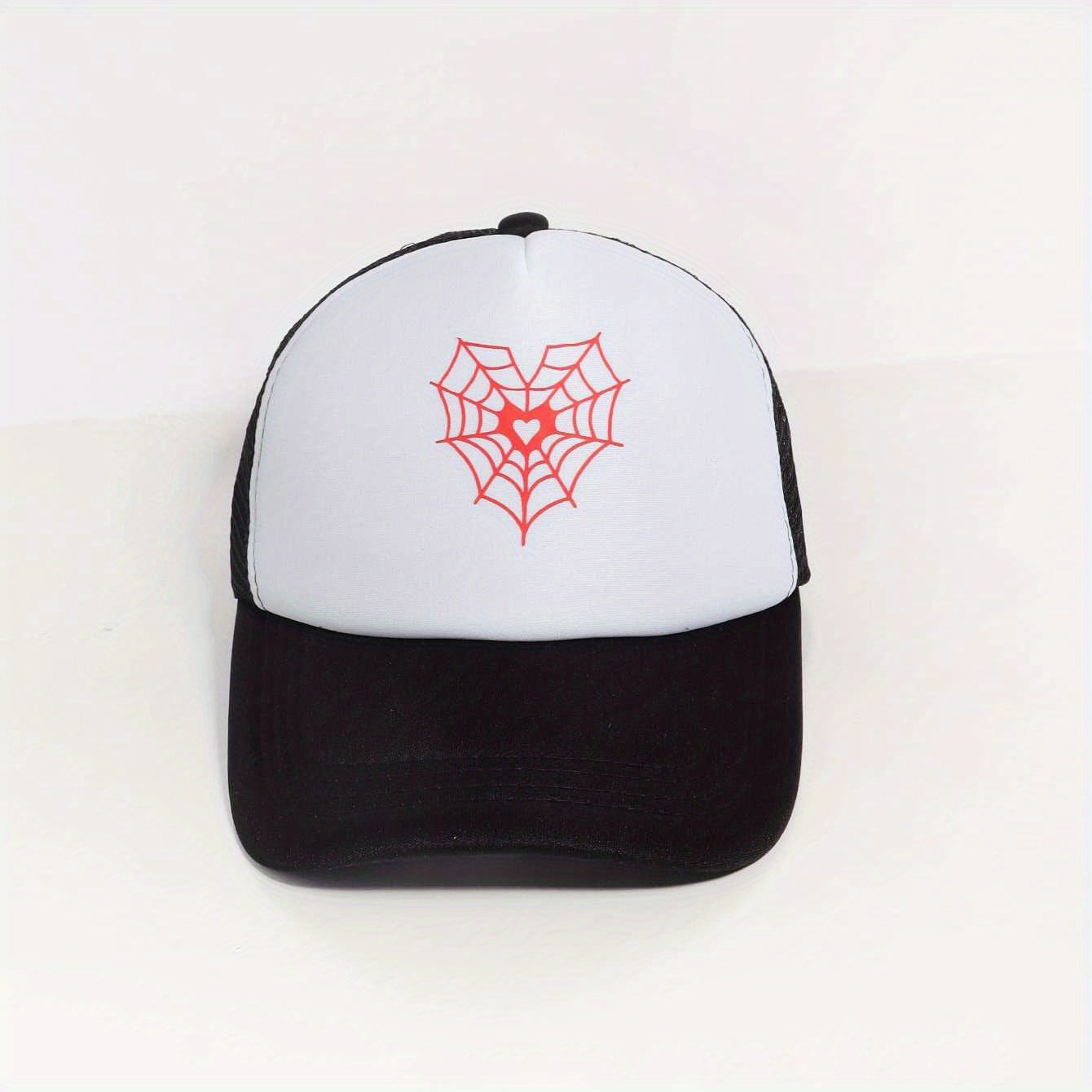 Spider Web Heart Print Trucker Hat Mesh Baseball Cap Couple Dad Hats