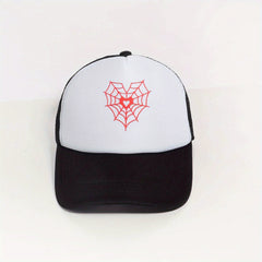 Spider Web Heart Print Trucker Hat Mesh Baseball Cap Couple Dad Hats