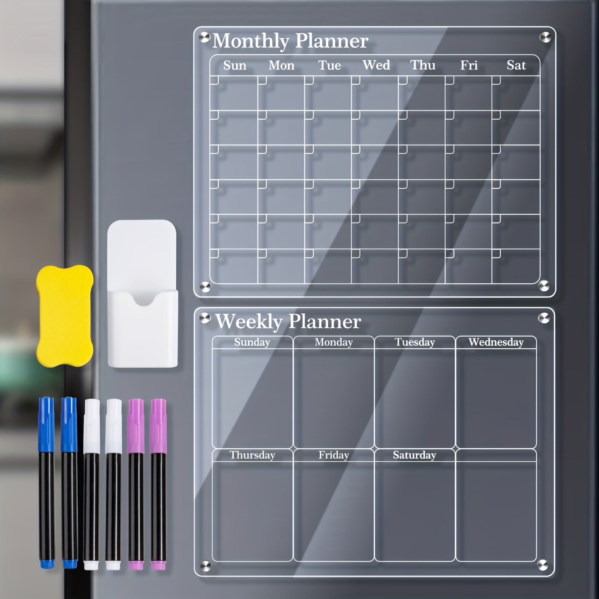 2 Piece Acrylic Magnetic Calendar Set with 6 Markers