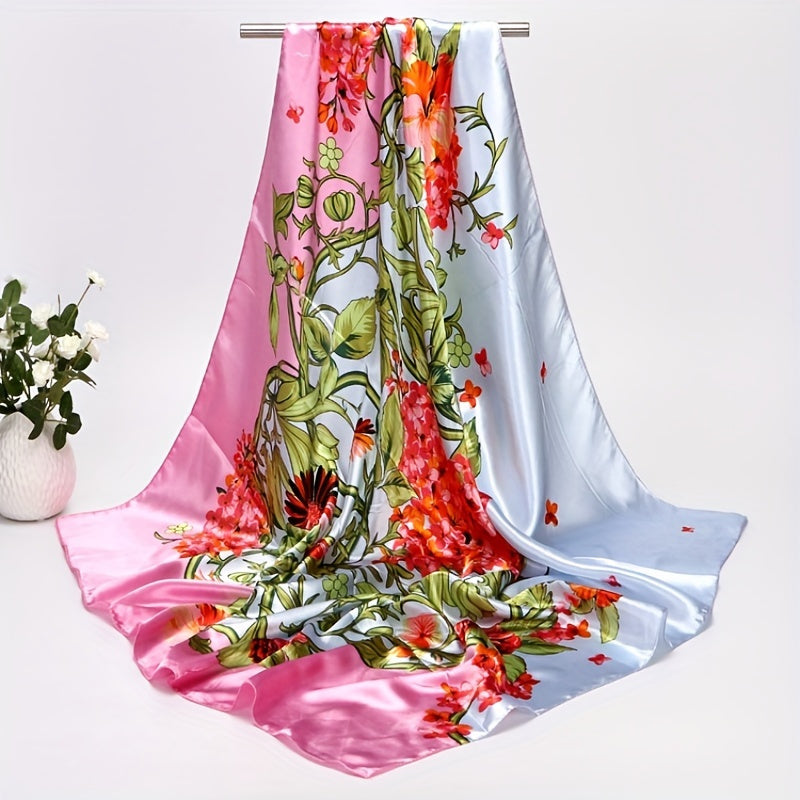 Flower Print Square Scarf Vintage Bandana Shawl Silk