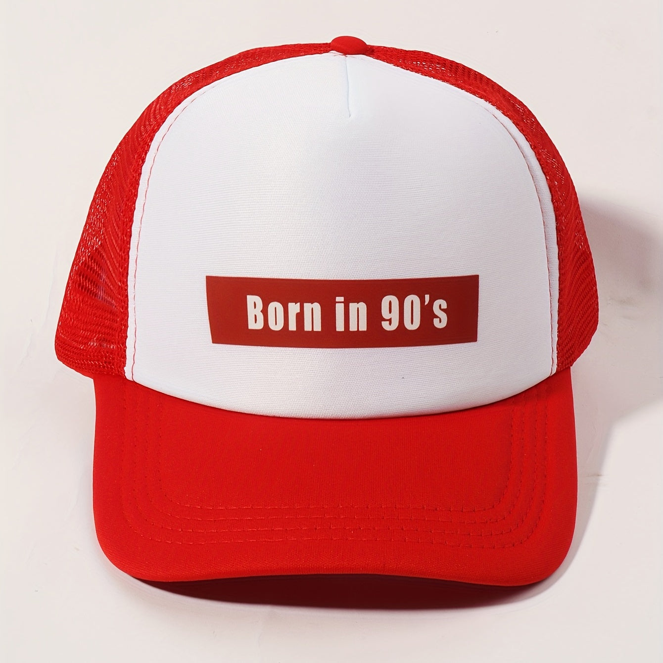 Born In 90s Trucker Hat Red Baseball Cap Adjustable Mesh Sunshade Dad Hat