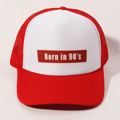 Born In 90s Trucker Hat Red Baseball Cap Adjustable Mesh Sunshade Dad Hat