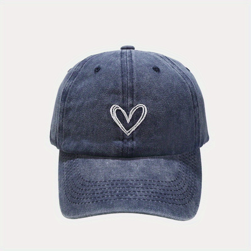 Cotton Vintage Heart Embroidered Baseball Cap Adjustable Dad Hat