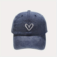Cotton Vintage Heart Embroidered Baseball Cap Adjustable Dad Hat