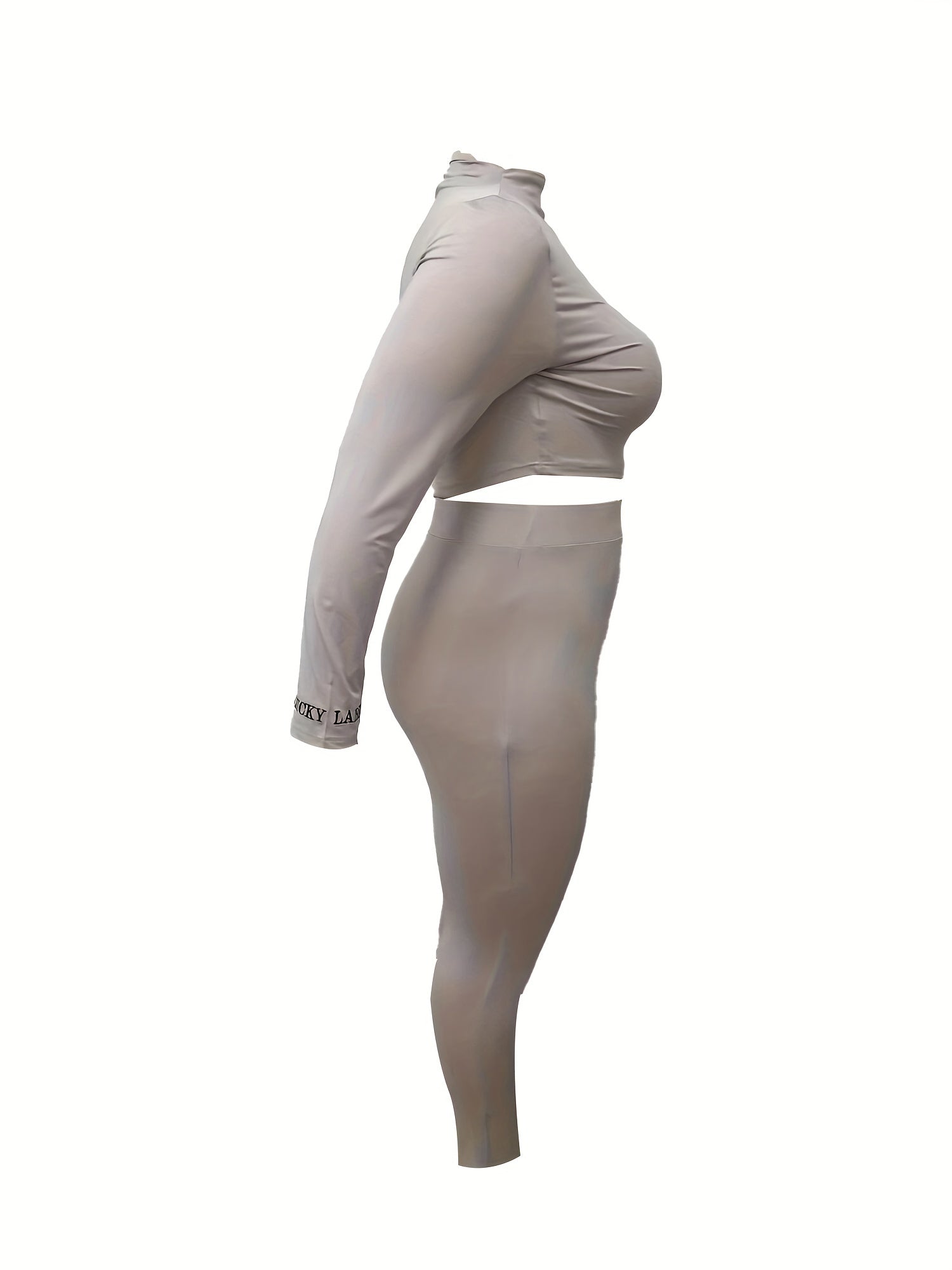 Women's Plus Solid Mock Neck Crop Top & Leggings Set
