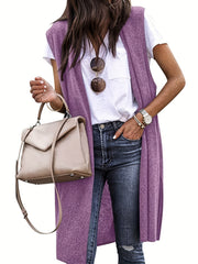 Solid Sleeveless Knit Cardigan Long Vest Sweater