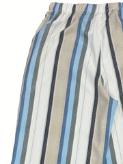 Stripe Print Elastic Waist Straight Pants for Women