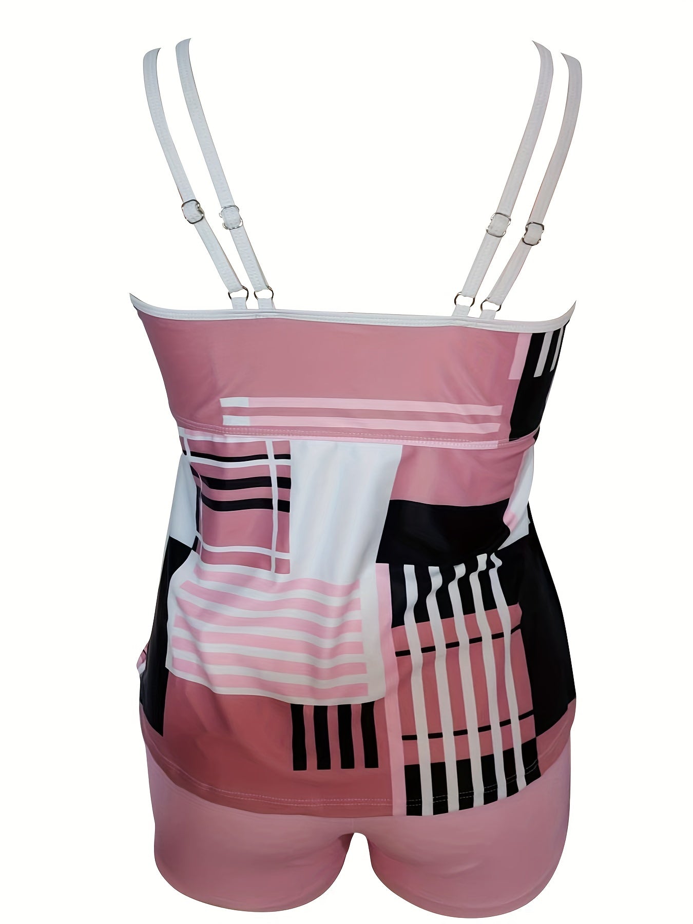 Modest Tankini Set Women's Plus Geometric Print High Stretch Cami Top