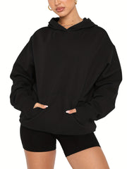 Kangaroo Pocket Hoodie Casual Long Sleeve Sweatshirt Women's Clothing