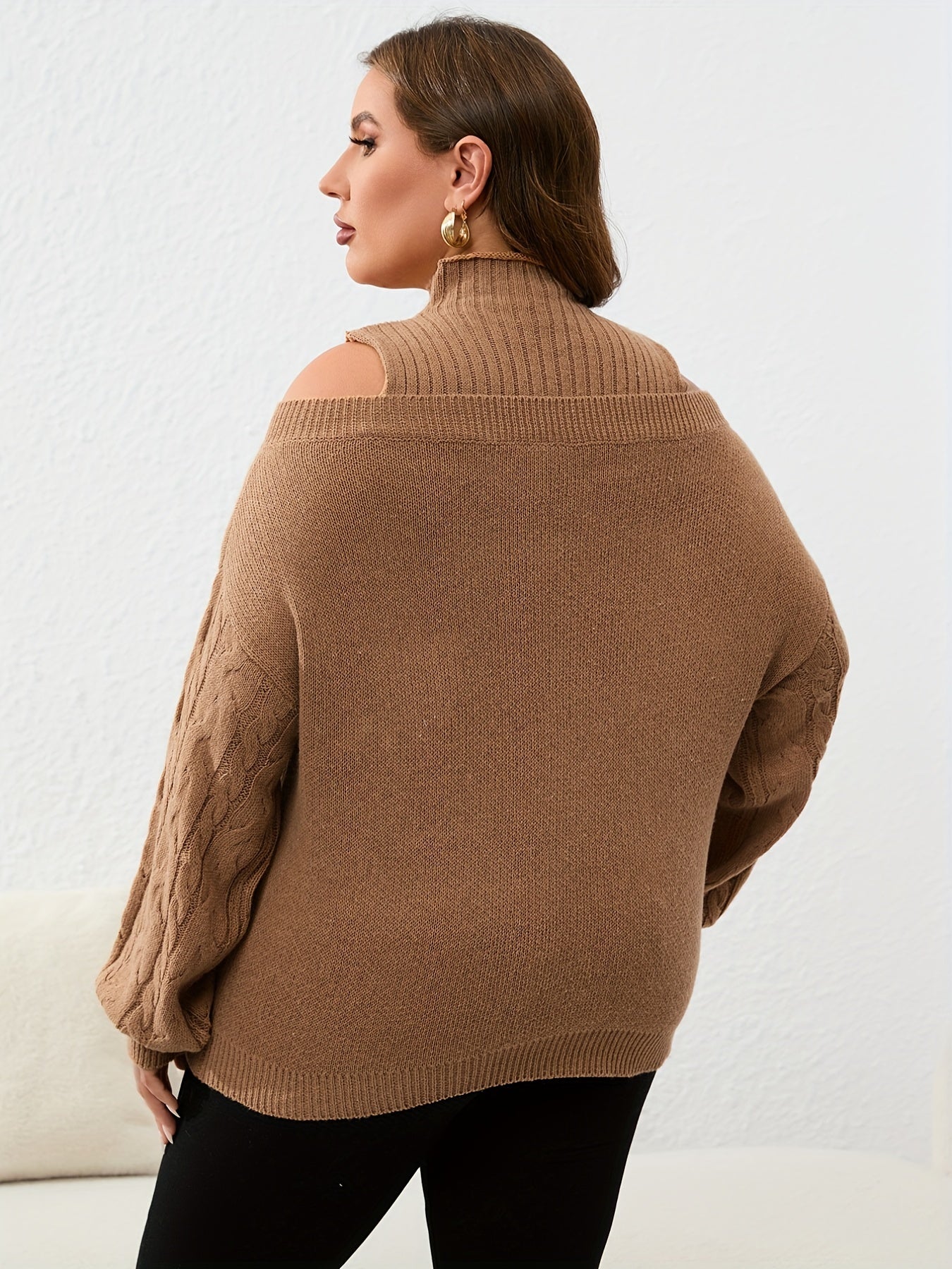 Women's Cold Shoulder Knit Top with Faux Pearl Decoration