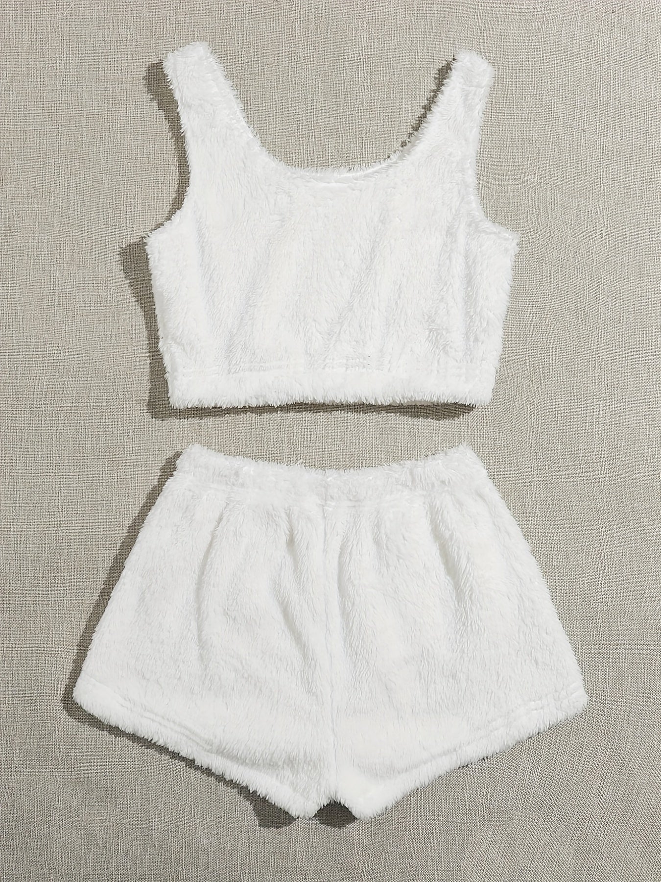 Furry Two piece Set Casual Crop Tank Top & Elastic Waist Shorts