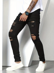 Slim Fit Ripped Jeans Mens Casual Street Style Stretch Denim Pants
