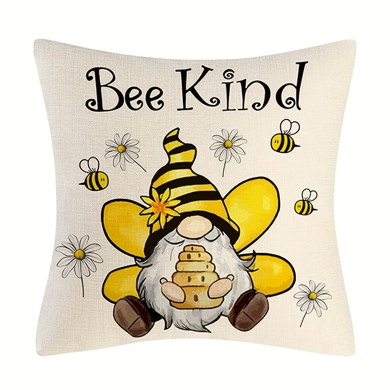 Bee Pattern Linen Throw Pillow Cover for Home Decor 17.7'x17.7'