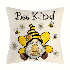 Bee Pattern Linen Throw Pillow Cover for Home Decor 17.7'x17.7'
