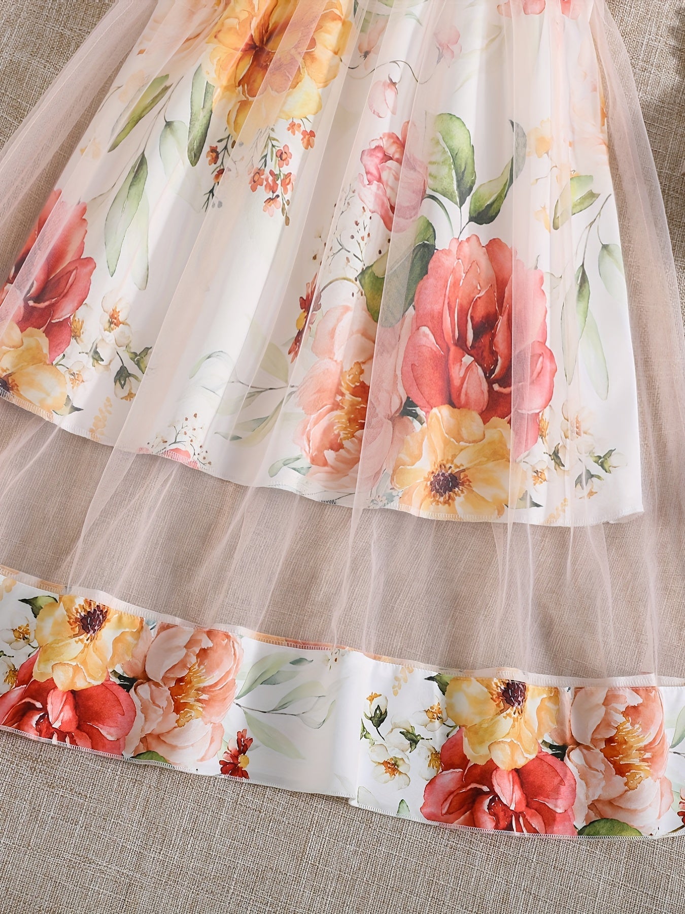 Girls Floral Print Mesh Sleeveless Cami Dress for Summer