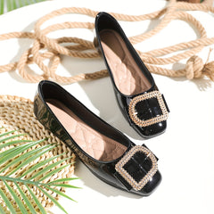 Rhinestone Square Toe Flat Shoes Lightweight Walking Shoes