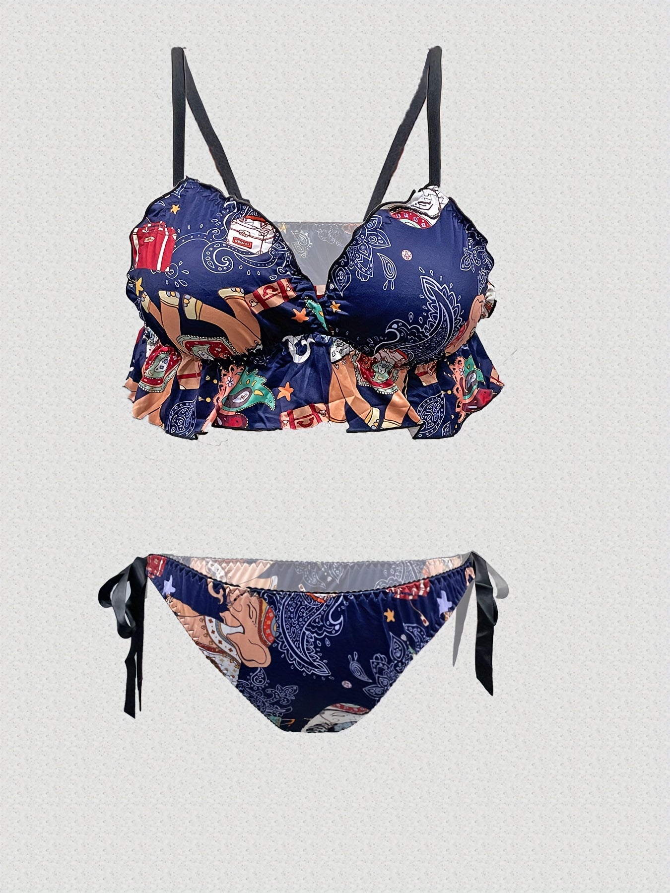 Paisley Print Ruffle Bra & Panty Set