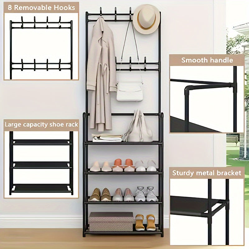 Metal Shoe & Hat Rack Door Storage Organizer with Hooks
