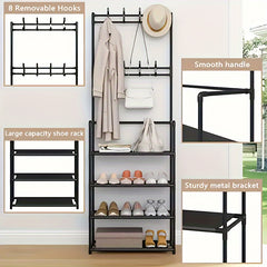 Metal Shoe & Hat Rack Door Storage Organizer with Hooks