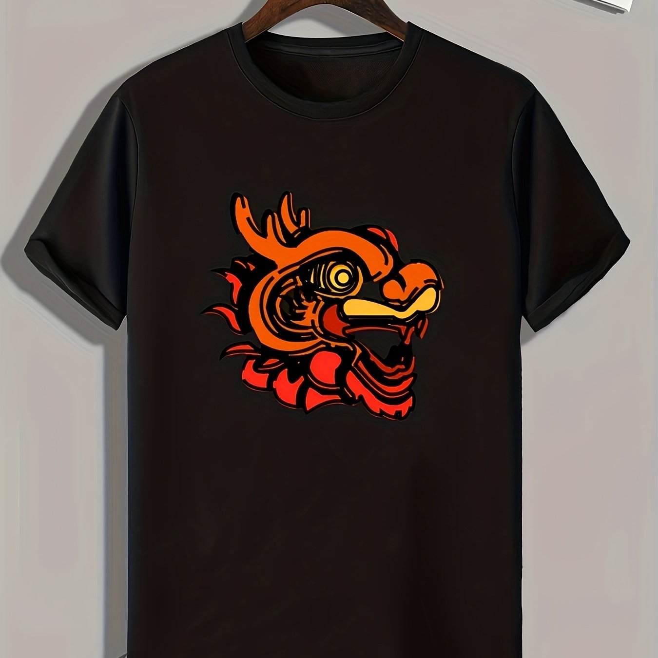 Dragon Pattern Print Men's Sports T-shirt Outdoor Fitness Tee Gift For Men