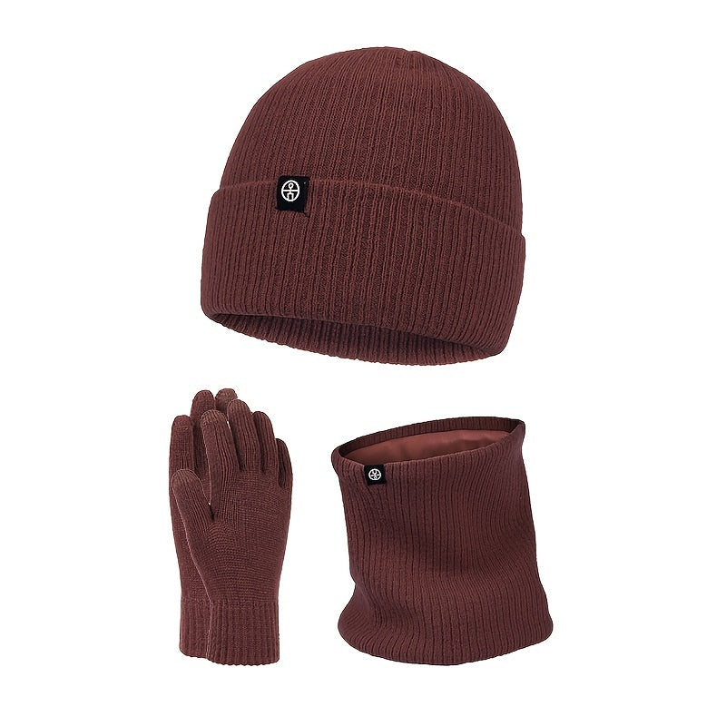 Woolen Hat Bib Gloves Three piece Set Thickened Knitted Hat