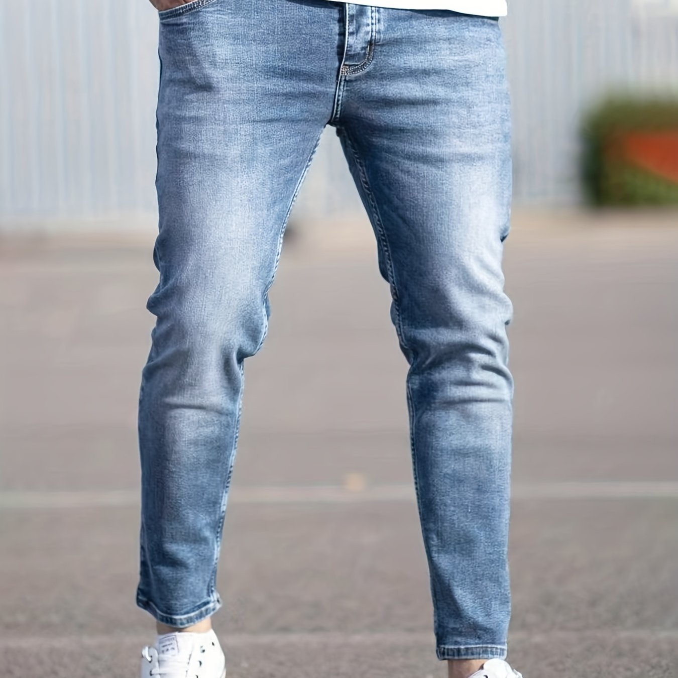 Light Wash Cotton Slim Fit Jeans Men's Casual Street Style