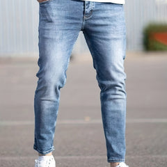 Light Wash Cotton Slim Fit Jeans Men's Casual Street Style