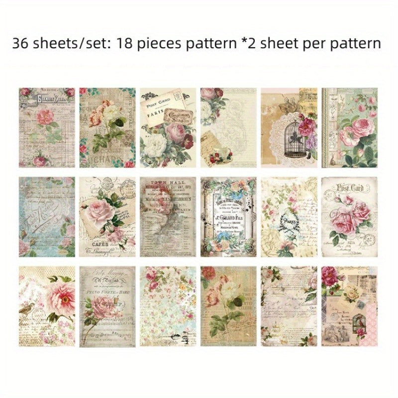 36 Sheets Retro Sweet Flowers Decoration Paper Variety Can Be Collaged