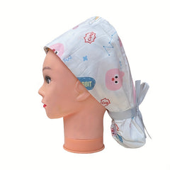 Adjustable Cotton Work Cap With Button Cartoon Print Long Hair Nurse Cap