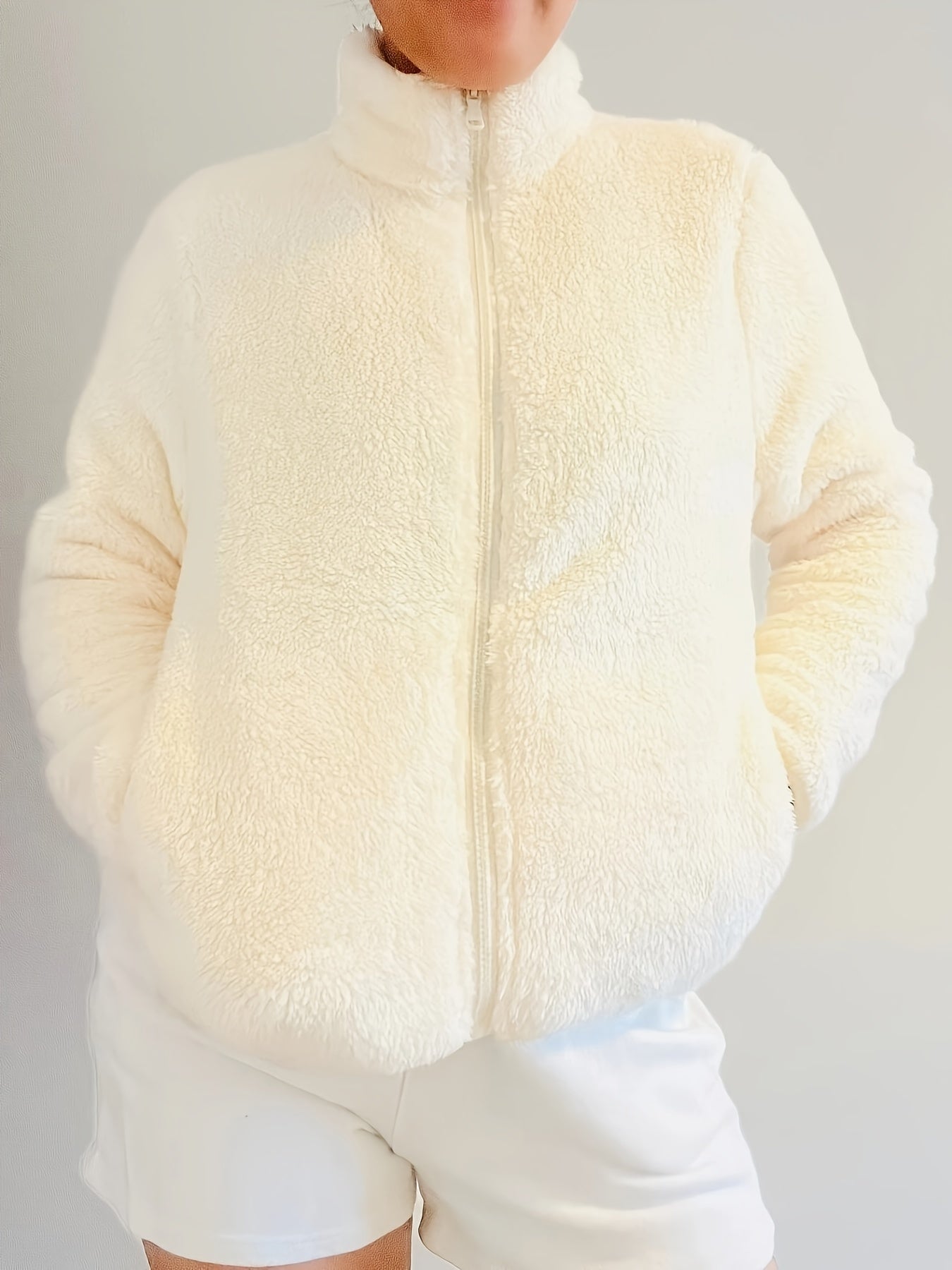 Soft Fleece Sports Jacket Mock Neck Warm Coat Women's Activewear