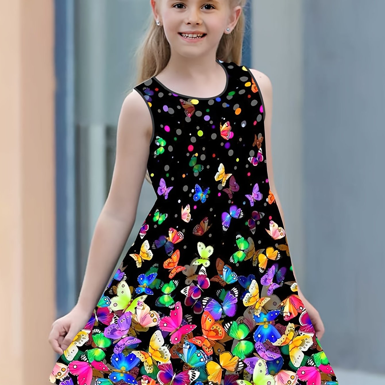 Kids Girls' Butterfly A Line Casual Dress Above Knee Length
