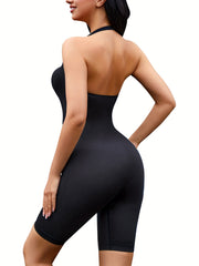 Ribbed Halter Shaping Romper Tummy Control Butt Lifting Women's Underwear